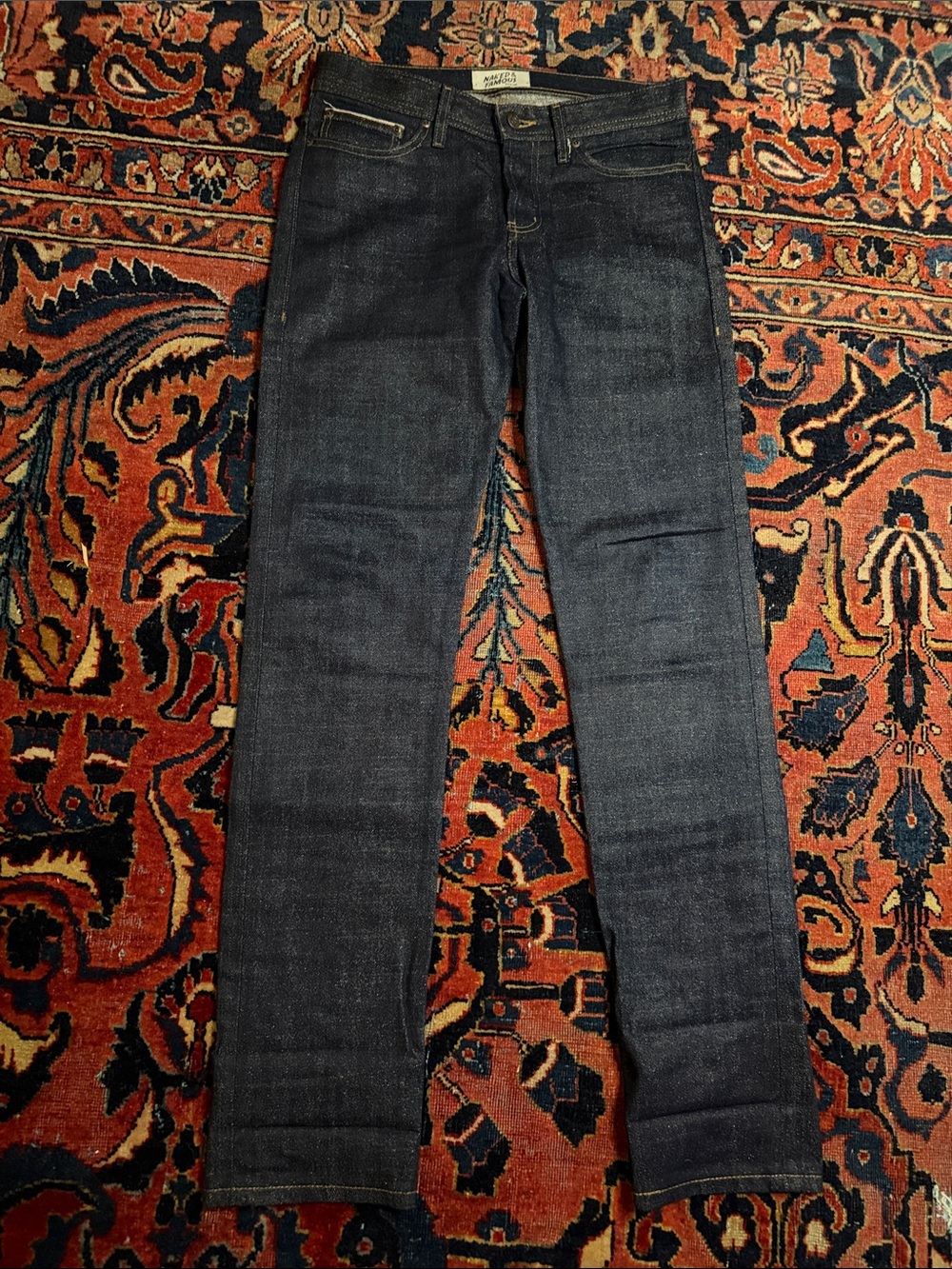 Naked & Famous Denim Raw Dark Copper Twist Indigo Slim Straight Jeans